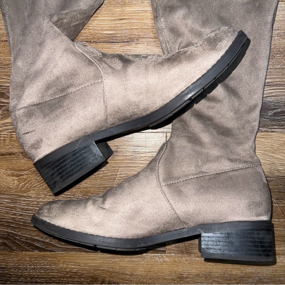 Unisa Taupe Over-the-Knee Faux Suede Boots, Size 7 - Picture 4 of 9